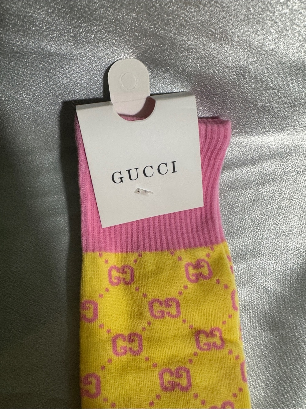 GUCCI Yellow and Pink GG Pattern Crew Socks🔥New! - Picture 3 of 3